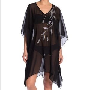 NATURAL IMPRESSIONS BEADED CAFTAN BLACK OS NWOT